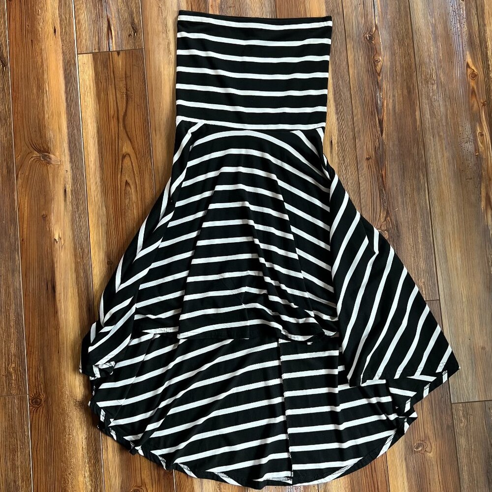 Poof - Black & White Striped Strapless Halter Hi-Low Dress  Size L